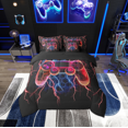 thumbnail image 2 of Erosebridal Girls Gamer Bedding Sets Full Size, Neon Gradient Gamepad Bed Sheets Set, Red Lightning Decor, Reversible 7-Piece, 2 of 5