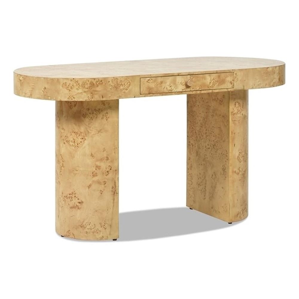 Pemberly Row 55.5" Single Drawer Oval Computer Desk in Warm Natural Brown