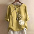 thumbnail image 2 of CHUANK Hauts pour Femmes en Solde à Moins de 10$ Hauts Décontractés Printemps Été Manches Longues en Coton Lin Imprimé Graphique Pissenlit Col Rond Blouses Vintage Grande Taille, 2 of 6
