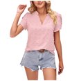 thumbnail image 1 of Timegard Womens Tops Flowy V Neck Petal Short Sleeve Ruched Loose Casual Lightweight Tops Summer Beach, 1 of 5
