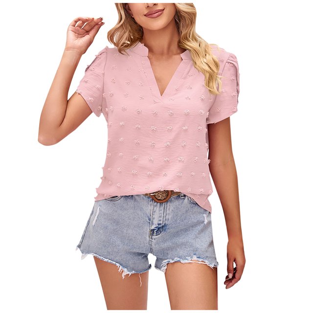 Timegard Womens Tops Flowy V Neck Petal Short Sleeve Ruched Loose Casual Lightweight Tops Summer Beach