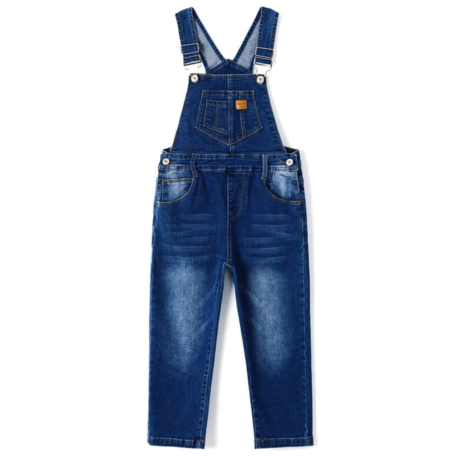 KIDSCOOL SPACE Girls Denim overalls, Bibs Washed Stretchy Jeans Jumpsuit,Light Blue,2-3 Years