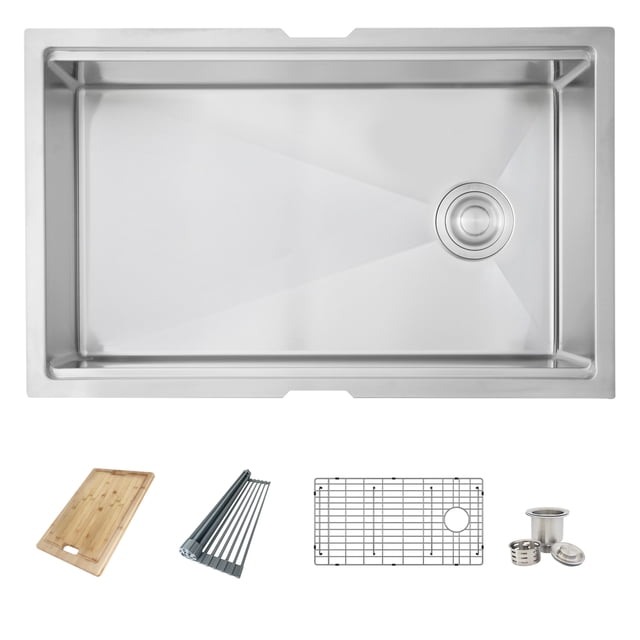 Azuni Undermount 30" Stainless Steel Single Bowl Workstation Kitchen Sink with 4 accs C131L