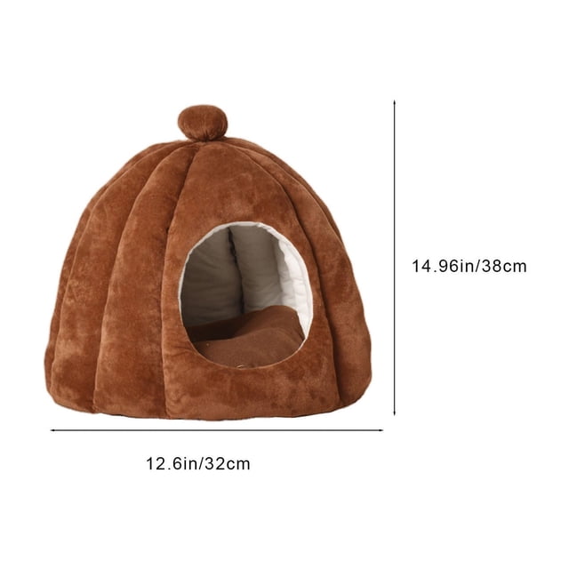 Semi-Enclosed Pet Bed 15x13in Detachable Washable Flannel Kennel Mat For Cats Small Animals Soft Support Base Brown