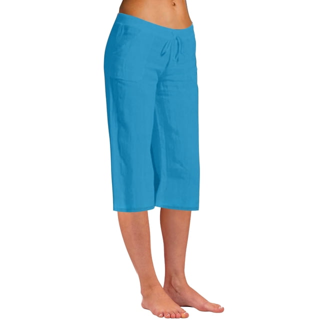 Timegard Plus Size Cotton Linen Drawstring Capri Pants for Women, 4X-Large