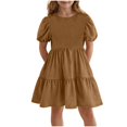 thumbnail image 1 of Mgmyaa Robe d'Été à Volants à Manches Courtes Smockée pour Filles, Col Ras du Cou, Ligne A, Fluide, Mini, Taille 5-15 Ans, 1 of 5