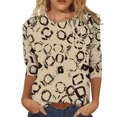 thumbnail image 1 of 2025 Femmes Décontracté Imprimé O Femmes Col Roulé Simulé Manches Longues Col Manches Trois Quarts Femmes Chandail de Course Hauts T-Shirt, 1 of 5