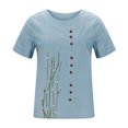 thumbnail image 5 of Birdeem Femmes Manches Courtes Décontracté Col Rond Imprimé Ample Bouton Tunique Chemise Blouse Hauts, 5 of 5