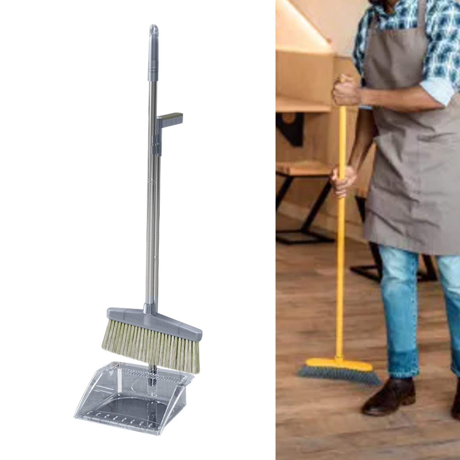 Broom Dustpan Set, 33.9" Broom and 29.5" Dust Pan Kit with Long Handle for Home Office