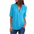 thumbnail image 2 of TIMIFIS Mode Automne pour Femmes Chemises d'Été à Manches Longues pour Femmes Tunique Décontractée à Fermeture Éclair Col en V Blouse à Manches Roulables Hauts Blouses pour Femmes, 2 of 7
