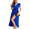 thumbnail image 1 of Robe Portefeuille d'Été pour Femmes Robe Décontractée Aguichant Mode d'Été à Volants à Col en V Portefeuille Fendue Maxi Maxi, 1 of 6