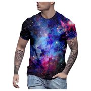 LUOGENLI Male T-shirts for Mens Men's 3D Digital Print Starry Sky Crew Neck T Shirt Mens T-shirts Graphic Tees Fishing St. Patrick's Day Tee T-shirts Mens Big and Tall Valentines Blue M