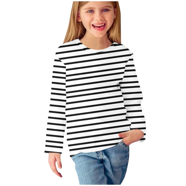 cfhntfmh Hauts à Manches Longues pour Enfants Mode T-Shirts Tuniques Basiques à Col Rond Imprimés Garçons Filles Automne Chandails de Détente