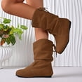 thumbnail image 3 of Rokment Womens Slouchy Wide Mid Calf Boots Fall Winter Fashion Slouch Suede Round Toe Flat No Heel Tall Dress Booties with Back Lace up, 3 of 7
