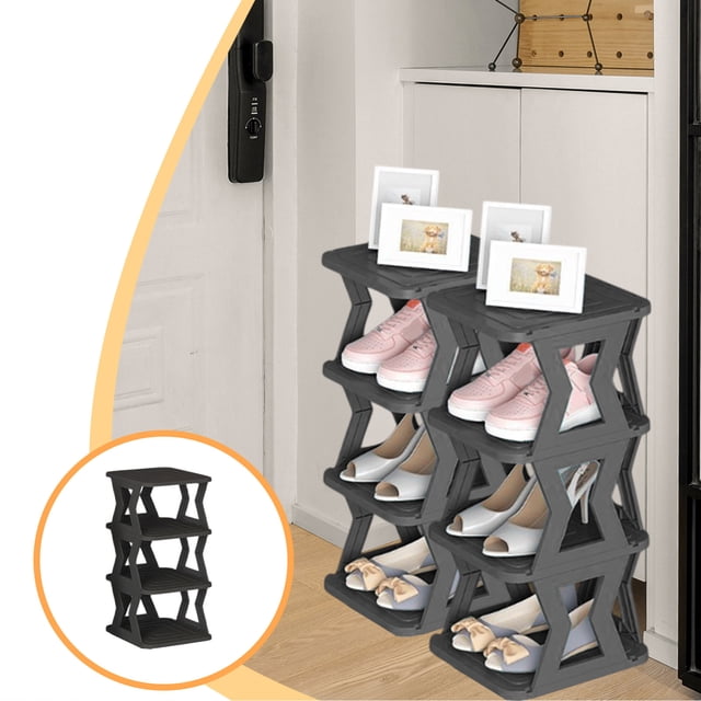 Apmemiss Clearance Shoe Organizer Rack for Small Spaces 4 Tier Plastic Vertical Narrow Shelves for Closet Shoe Holder, Stand for Entryway Storage Boots Organizer Stackable Cabinet