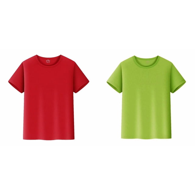 Lot de 2 (Rouge 1 Pce et Vert 1 Pce) Multipack Camisoles Hautes T-Shirts Courts Hauts Thermiques Manches Haut Uni T-Shirts Garçon et Fille Unisexe Enfants Col Rond T-Shirt