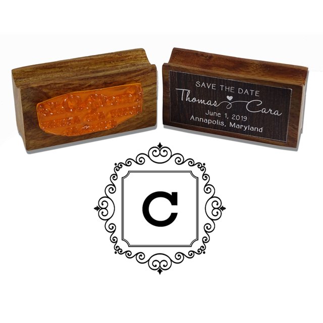 Printtoo Square Swirl Border Alphabet C Monogram Wood Mounted Rubber Stamp Office Stationary