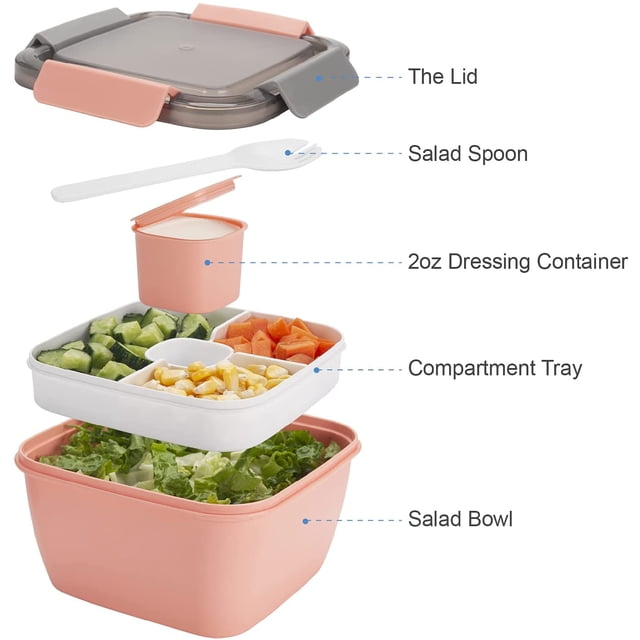 Salad Lunch Containers To Go, Salad Bowls With 3 Compartments, Salad Tupperware For Salad Toppings