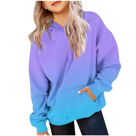 Milgrthf Cute Hoodies for Teen Girls Trendy Preppy Hooded Sweatshirts Oversized Long Sleeve Shirts Gradient Clothes for Girls Hot Pink 7 Years