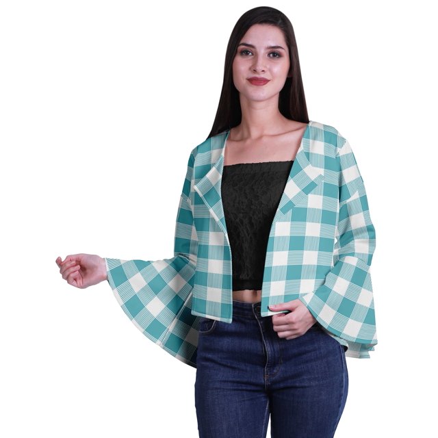 Moomaya Open Front Printed Full Bell Sleeve Short Summer Shrug Cardigan For Women
