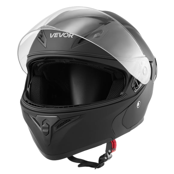 VEVOR Casque de Moto, Modulaire, Casque de Motocross/dirt Bike pour Adulte avec Grande Visière Transparente, Casque de Course de Moto de Rue Confortable avec Doublure Amovible pour Hommes et Femmes, Homologué à Pois, (Noir Mat, G)