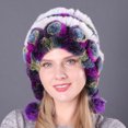 thumbnail image 2 of Womens Winter Hats with Ear Flaps Winter Womens Colorful Warm Caps Warm Flowers Striped Real Rabbit Velvet Hats Fashion Hat Winter Hats for Women with Ear Flaps, 2 of 2