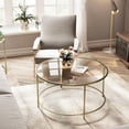 thumbnail image 1 of ViscoLogic Regal Mid-Century Round Clear Glass Coffee Table with Metal Frame, Golden, 1 of 3