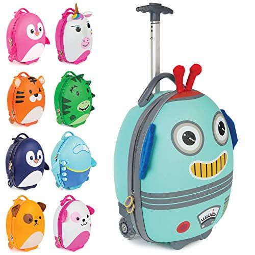 Boppi Tiny Trekker Kids Luggage Travel Suitcase Carry On Cabin Bag Holiday Pull Along Trolley Lighweight Wheeled Holdall 17 Litre Hand Case - Robot