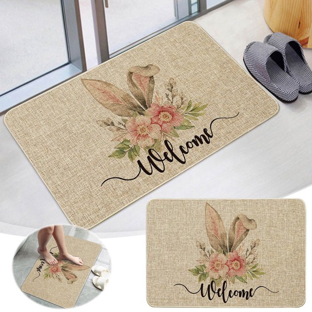 Tyidzon Easter Kitchen Mats Bunny Floor Mat, 24" x 16" Kitchen Rugs Spring Holiday Decorative Non-Slip Rectangle Doormats Floor Mat for Home Entrance