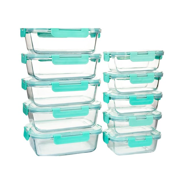TechGen Premium Borosilicate Glass Food Storage Containers with Snap Locking Lids, 10 pack