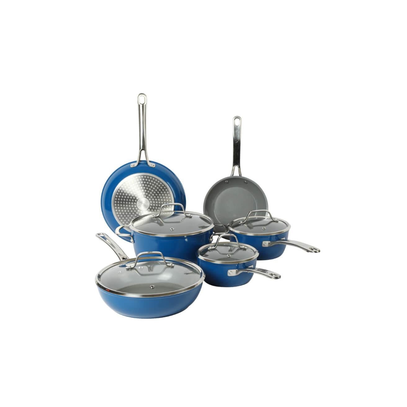 Sur La Table Gourmet Cuisine 10 Piece Aluminum Cookware Set W/ Glass Lid, Marine