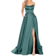 thumbnail image 1 of Pompotops Robe Longue à Bretelles Dos Dégagé Unie pour Femme, Ajustée, Épaules Dénudées, Robe de Soirée, 1 of 6