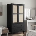 thumbnail image 1 of vidaXL Wardrobe SENJA Rattan Look Black 90x55x175 cm Solid Wood Pine, 1 of 5