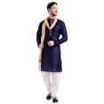 thumbnail image 3 of Vêtements Indiens Ensemble Kurta Pyjama pour Homme avec Foulard Robe de Fête de Mariage (Bleu, TG), 3 of 6