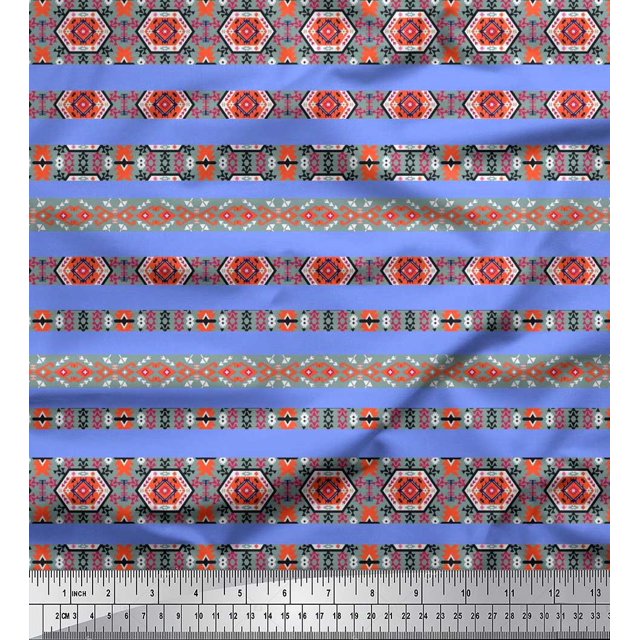 Soimoi Satin Silk Fabric Aztec Southwestern Printed Fabric 1 Yard 42 Inch Wide