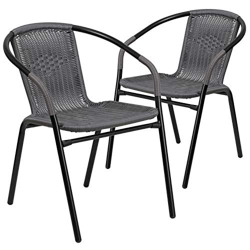 Flash Furniture Lot de 2 Chaises Empilables de Restaurant en Rotin Gris pour Intérieur-Extérieur