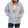 thumbnail image 1 of aohooy Crop Full Zip Hoodie Women Oversized Hooded Sweatshirt Fall Basic Plain Casual Fall Jackets with Pockets Drawstring Gray,S, 1 of 8