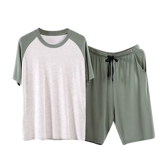 Birdeem Ensembles de Pyjama Hommes Pyjama Mince Costume Maison Soie Glacée Manches Courtes Shorts Ensemble de Pyjama Maison