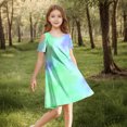 thumbnail image 4 of Économies de Printemps/été! HVOBTTY Robe Confortable à Manches Courtes pour Fille, Robe Quotidienne Sans Manches Extensible, Robe Trapèze Tournoyante, Patineuse, Récital d'École, Robe à Manches Courtes à Col Rond, Vert, 3 Ans, 4 of 5