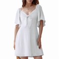 thumbnail image 1 of Womens Dresses Spring Summer Deep V Neck Elegant Bow Tie Mini Dress White M, 1 of 8
