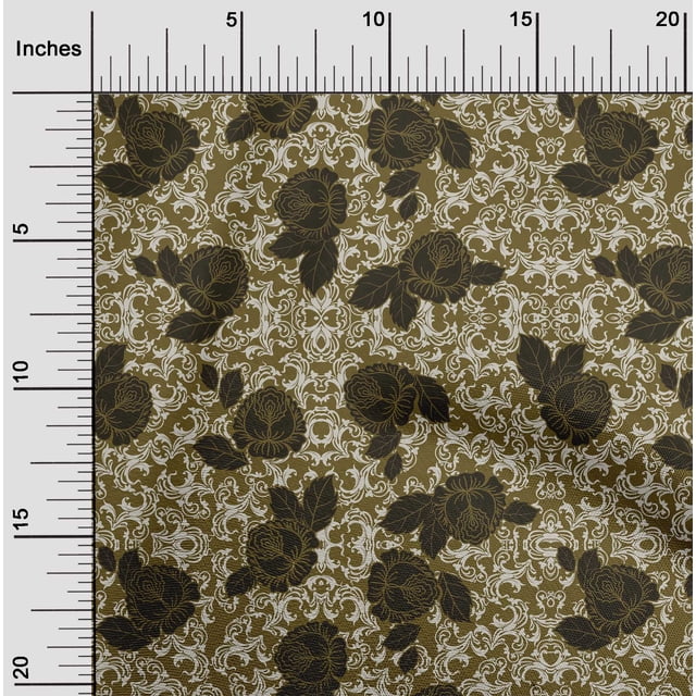 oneOone Tissu en Viscose Chiffon Feuilles & Roses Imprimés Floraux au Mètre 42 Pouces de Large