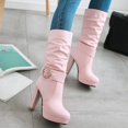 thumbnail image 4 of Qertyioot Talons Hauts pour Femmes, Chaussures Habillées pour Femmes Mode Couleur Unie Mi-Mollet Bout Rond à Enfiler Style Cavalier, 4 of 4