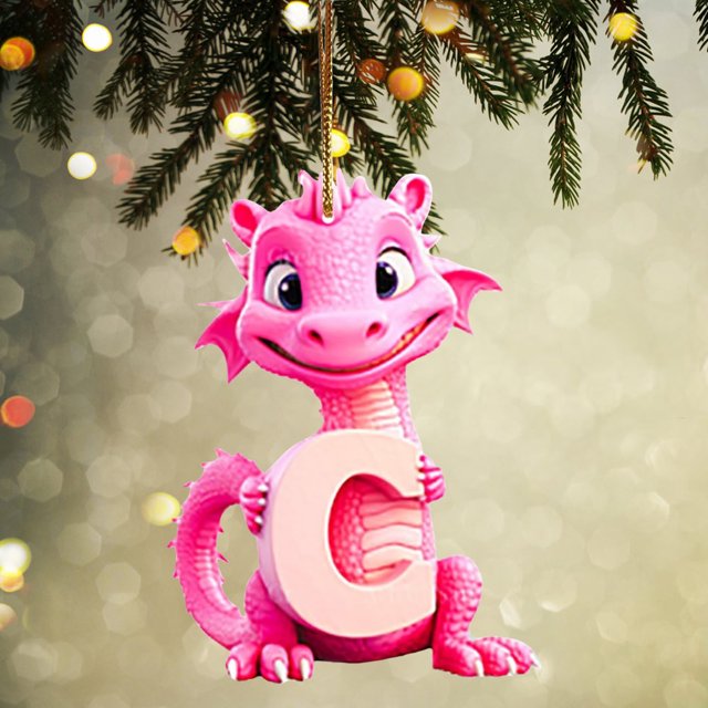 Fridja Personalized Dinosaur Christmas Ornament 26 Letters Hanging Pendant Ornaments 2024 Plastic Initial Monogram Xmas Tree Decorations with Hanging Rope Unique Customized Fun Gift for Kids