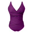 thumbnail image 5 of Huesdet One Shoulder One Piece Swimsuit for Women Tummy Control Bathing Suits Modest Full Coverage Keyhole Swimwear[Purple,M], 5 of 5