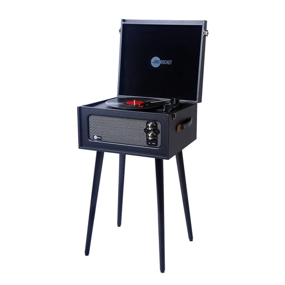 Arkrocket Tourne-Disque Rétro Bluetooth à 3 Vitesses avec Haut-Parleurs Intégrés et Pieds Amovibles (Noir)