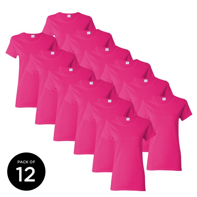 Gildan T-Shirts Roses pour Femmes Pack de Valeur Lot de 6 Lot de 12 Mignons Décontractés T-Shirts Roses Unis pour Femmes Gildan T-Shirts pour Femmes T-shirt Décontracté Basique