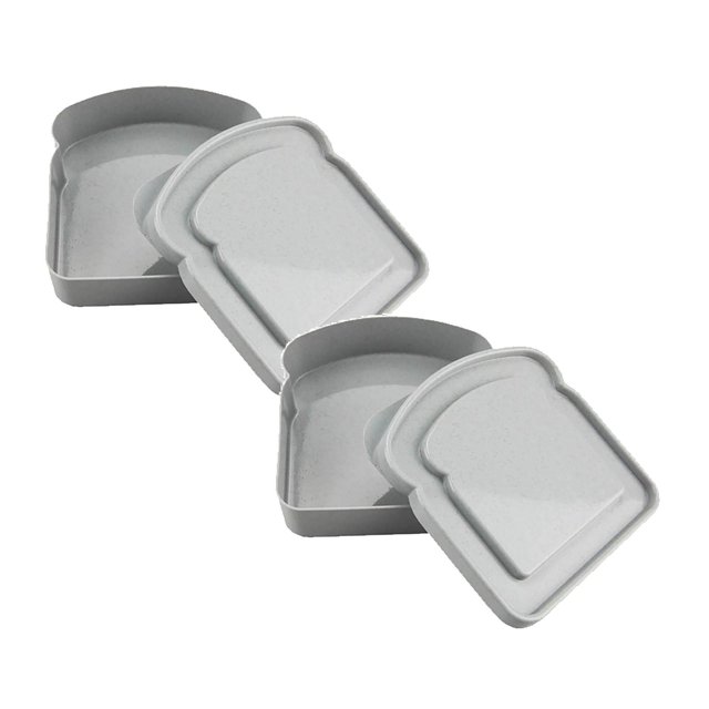 Oleegame 2PC Kids Snack Boxes For School Reusable Sandwich Containers Bread Snack Meals Plastic Shaped Food Storage Bread Boxes Gray