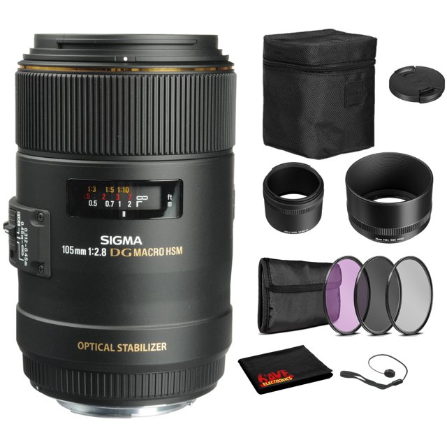 Sigma 105mm f/2.8 EX DG OS HSM Macro Objectif pour Nikon F avec Faisceau: 3pc Filtre Kit + Plus