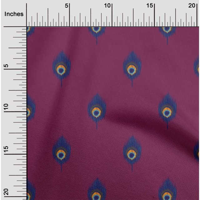 oneOone Silk Tabby Fabric Peacock Feather Ikat Decor Fabric Printed BTY 42 Inch Wide