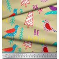 thumbnail image 2 of Soimoi Beige Poly Georgette Fabric Text & Bird Artistic Fabric Prints By Yard 52 Inch Wide, 2 of 5